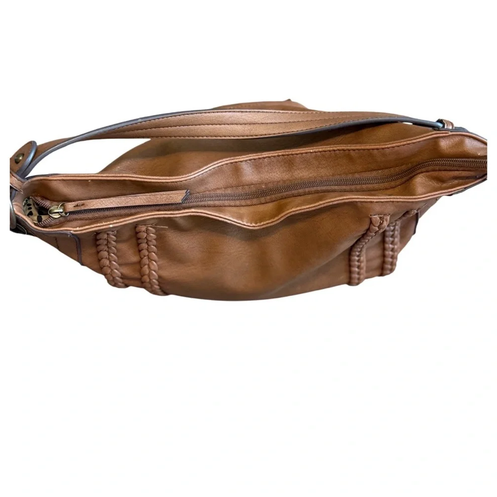 Jessica Simpson Brown Braided Hobo Shoulder Bag Faux Leather